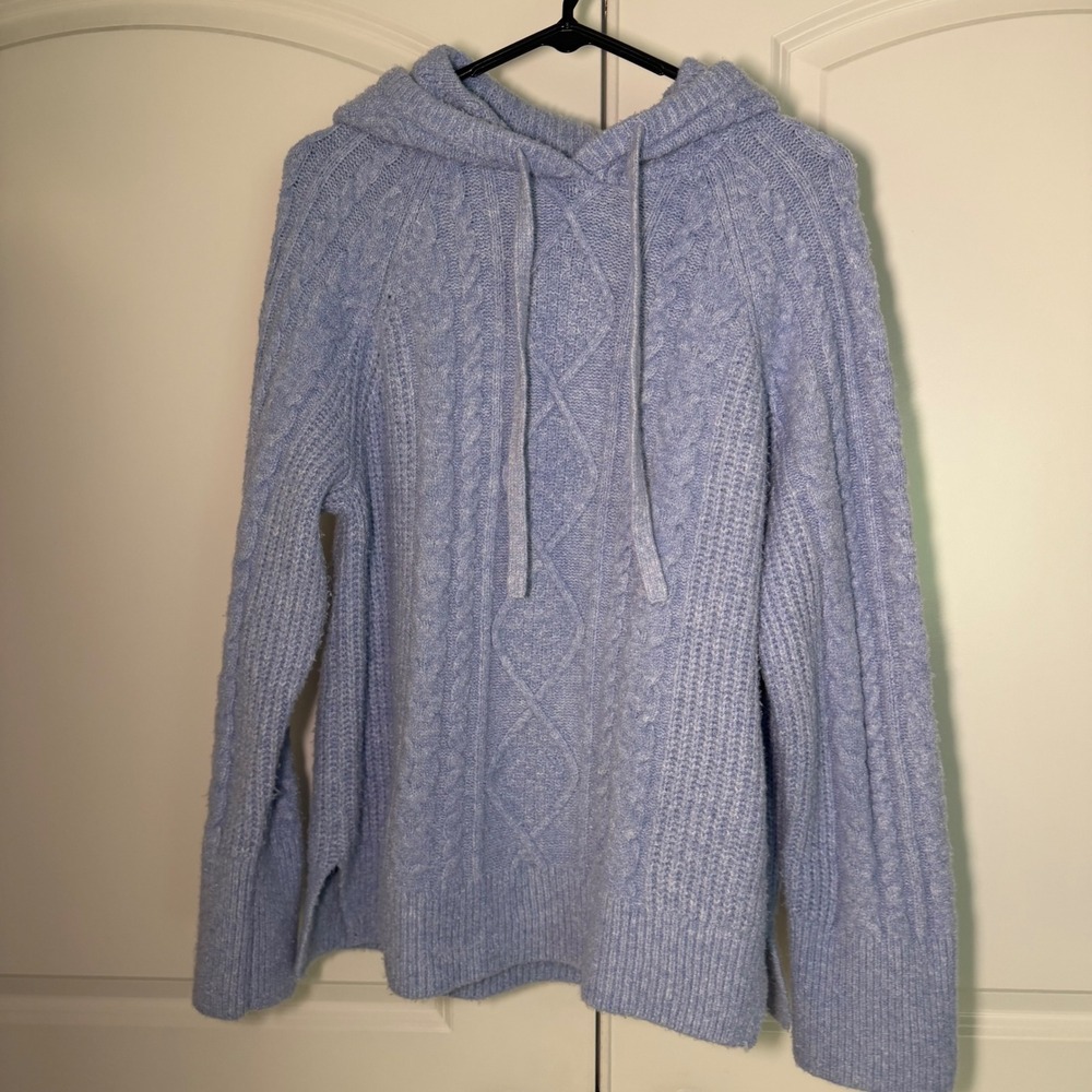 Abercrombie & Fitch A&F Lounge Collection Cable Knit Hoodie Sweater Blue -Medium